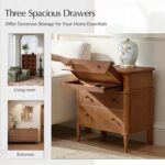 HULALA HOME End Table with Charging Station & Hidden Drawer, 30" Tall Side Table with Pull-Out Shelf, Rubberwood Legs(Set of 2, Teak) - Image 5