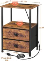 LOAKEKEL Night Stand Set 2, Nightstand with Charging Station, End Tables with Storage Shelf for Small Spaces, Bedside Table Side Tables with 2 Fabric Drawers for Bedroom, Rustic Brown, HETS020PBR - Image 4