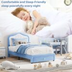 GarveeHome Upholstered Twin Bed Frame with Led Lights and Storage Drawer, Cute Velvet Led Bed Frame with Headboard for Kids, Girls, Boys, No Box Spring Needed, Wooden Slats, Noise Free, Blue - Image 7
