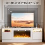 70" Fireplace TV Stand for TVs Up to 80",Entertainment Center with 36” Electric Fireplace and 12 Colors LED Lights,Large TV Console with Storage Cabinet for Living Room,All White - Image 7