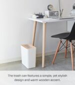 YAMAZAKI Home Rin Trash Can - Small Modern Home Wastebasket for Bathroom Kitchen Office - Rectangle - Steel + Wood - Image 4