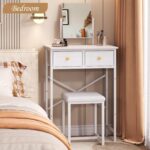 X-cosrack Small Makeup Vanity Desk with Mirror & Chair, Mini Vanity Desk Table Set with Fabric Storage Drawer, 19.7" Compact Vanity Desk for Kids, Girls, Dressing Table with Chair for Bedroom, White - Image 10