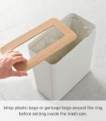 YAMAZAKI Home Rin Trash Can - Small Modern Home Wastebasket for Bathroom Kitchen Office - Rectangle - Steel + Wood - Image 6
