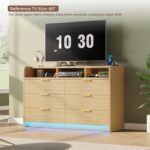 MapleGrace 53'' Wide 9 Drawer Dresser for Bedroom, Wood TV Stand Dresser with Power Outlets & LED Light, Chest of Drawers Closet Store Organizer for Living Room, Hallway, Light Oak - Image 4