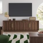 FORTUNETEC TV Stand for 75 Inch TV, Mid Century Modern TV Stand with Arched Design, Wood Grain Finish, Media Console with Adjustable Shelves, 67" Entertainment Center for Living Room Bedroom, Walnut - Image 6