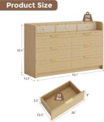 MapleGrace 53'' Wide 9 Drawer Dresser for Bedroom, Wood TV Stand Dresser with Power Outlets & LED Light, Chest of Drawers Closet Store Organizer for Living Room, Hallway, Light Oak - Image 3