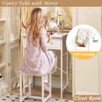 X-cosrack Small Makeup Vanity Desk with Mirror & Chair, Mini Vanity Desk Table Set with Fabric Storage Drawer, 19.7" Compact Vanity Desk for Kids, Girls, Dressing Table with Chair for Bedroom, White - Image 5