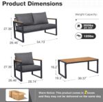 Patio Furniture Set, 4 Pieces Outdoor Patio Furniture with Coffee Table Set, Metal Patio Conversation Sets with Washable and High-Resiliency Sponge Cushions,Upgarded Grey - Image 3