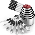 TILUCK magnetic measuring spoons set and measuring cups, stainless steel measuring cups, 6 double-sided stainless steel measuring spoons & 1 leveler (13) - Image 2