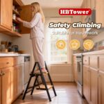 HBTower Step Ladder,Lightweight Aluminum Folding Step Stool with Anti-Slip Wide Pedal,330lbs Capacity Step Ladder for Household,Kitchen,Office - BlackWoodgrain - Image 8