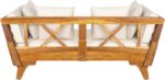 Merax Outdoor Patio Daybed Sofa,3-Seat Sofa with Foldable Arm 4 Back Pillows,Teak Acacia Wood Frame Beige Removable Cushion,Teak+ Beige - Image 5