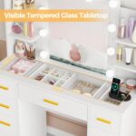 BEWISHOME Makeup Vanity Desk with Mirror and Lights White Vanity Table with Glass Top Power Outlet Stool,Makeup Desk with 9 Drawers and 4 Storage Shelves,Dressing Table for Bedroom Women FST39W - Image 3