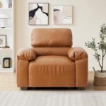 43" Oversized PU Leather Accent Chair, Modular Sectional Sofa Chair with Extra Deep Seat, Wide Arms, Mid-Century Modern Armchair for Living Room, Apartment, Office, Brown - Image 8