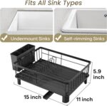 SNTD Dish Drying Rack - Space-Saving Dish Rack for Kitchen Counter, Stainless Steel Dish Drainer with Utensil Holder and Drainboard, 11" W x 15" L (Black) - Image 3