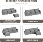 Homall 119" Modular Sectional Sofa, L Shaped Sofa Couch with Reversible Ottoman, DIY Combination Chenille Deep 3-Seat Cloud Couch for Living Room, Apartment (Light Grey, L Shaped Sofa) - Image 9