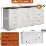 chartustriable 70inch Large Long Dresser w/Charging Station,10 Drawer Dresser w/Deep Big Drawers,Wooden Chest of Drawers w/Power Outlet,White Dressers for Bedroom,Living Room,Entryway - Image 3