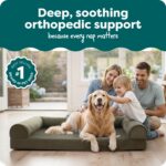 Furhaven Orthopedic Dog Bed for Large Dogs w/ Removable Bolsters & Washable Cover, For Dogs Up to 95 lbs - Faux Fur & Velvet Sofa - Dark Sage, Jumbo/XL - Image 3