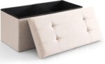 CUYOCA Storage Ottoman Bench Foldable Seat Footrest End of Bed Ottoman with Flipping Lid for Living Room, 75L, 30 inches Linen Fabric Beige - Image 2