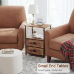 LOAKEKEL Night Stand Set 2, Nightstand with Charging Station, End Tables with Storage Shelf for Small Spaces, Bedside Table Side Tables with 2 Fabric Drawers for Bedroom, Rustic Brown, HETS020PBR - Image 7