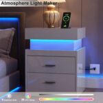 ChooChoo LED Nightstand with Charging Station, Smart Night Stand with Sliding Top Storage, 2-Drawers High Gloss Bedside Table, Modern End Table for Bedroom,White - Image 5