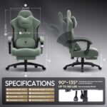Dowinx Gaming Chair with Heated Massage Lumbar Support,Big and Tall Fabric Gaming Chairs for Adults with Footrest, Ergonomic Computer Game Chair with Poket Spring Cushions, 350lbs, Green - Image 4