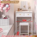X-cosrack Small Makeup Vanity Desk with Mirror & Chair, Mini Vanity Desk Table Set with Fabric Storage Drawer, 19.7" Compact Vanity Desk for Kids, Girls, Dressing Table with Chair for Bedroom, White - Image 8