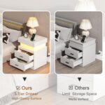 ChooChoo LED Nightstand with Charging Station, Smart Night Stand with Sliding Top Storage, 2-Drawers High Gloss Bedside Table, Modern End Table for Bedroom,White - Image 6