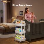Pipishell 3 Tier Rolling Cart Organizer, Plastic Rolling Cart with Lockable Wheels & Reinforced Handle, Lightweight Utility Cart Storage Cart for Nursery, Kitchen, Bathroom, Craft Room, White, PIUC14W - Image 4