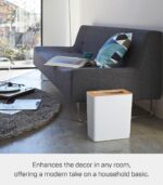 YAMAZAKI Home Rin Trash Can - Small Modern Home Wastebasket for Bathroom Kitchen Office - Rectangle - Steel + Wood - Image 3