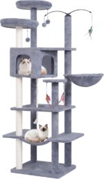 AIWIKIDE Big Cat Tree, Cat Tower with Multi-Level Condo, Hammocks, Rotating Toy (Grey, 63.4'') - Image 2