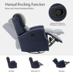 HULALA HOME Genuine Leather Recliner Chair, Swivel Rocker Chair with Thick Seat, Classic Push Back Armchair with Backrest, Nailhead Trim, Navy - Image 6