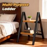 HBTower Step Ladder,Lightweight Aluminum Folding Step Stool with Anti-Slip Wide Pedal,330lbs Capacity Step Ladder for Household,Kitchen,Office - BlackWoodgrain - Image 7