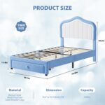 GarveeHome Upholstered Twin Bed Frame with Led Lights and Storage Drawer, Cute Velvet Led Bed Frame with Headboard for Kids, Girls, Boys, No Box Spring Needed, Wooden Slats, Noise Free, Blue - Image 3