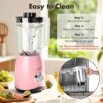 Blender for Smoothies,300W Personal Blender and Grinder Combo for Kitchen with a 54oz Portable Smoothie Cups,Shakes,Juices,Frozen Drinks and a 12oz Coffee Cup with Seal Cover (Pink) - Image 4