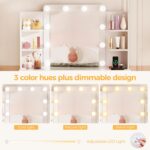 BEWISHOME Makeup Vanity Desk with Mirror and Lights White Vanity Table with Glass Top Power Outlet Stool,Makeup Desk with 9 Drawers and 4 Storage Shelves,Dressing Table for Bedroom Women FST39W - Image 5