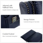 HULALA HOME Genuine Leather Recliner Chair, Swivel Rocker Chair with Thick Seat, Classic Push Back Armchair with Backrest, Nailhead Trim, Navy - Image 4