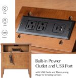 HULALA HOME End Table with Charging Station & Hidden Drawer, 30" Tall Side Table with Pull-Out Shelf, Rubberwood Legs(Set of 2, Teak) - Image 7