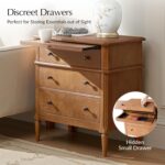 HULALA HOME End Table with Charging Station & Hidden Drawer, 30" Tall Side Table with Pull-Out Shelf, Rubberwood Legs(Set of 2, Teak) - Image 6