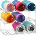 Lifewit Stackable Bottle Storage Organizer, Clear Freestanding Wine Holder for Cabinet, Large Slot Water Bottle Tumbler Cup Organizer for Pantry, Plastic Wine Rack for Fridge Cellar, 3Tier Hold 9 - Image 2