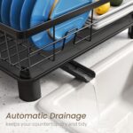 SNTD Dish Drying Rack - Space-Saving Dish Rack for Kitchen Counter, Stainless Steel Dish Drainer with Utensil Holder and Drainboard, 11" W x 15" L (Black) - Image 5