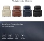 HULALA HOME Genuine Leather Recliner Chair, Swivel Rocker Chair with Thick Seat, Classic Push Back Armchair with Backrest, Nailhead Trim, Navy - Image 7
