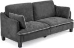 VINGLI 84" Modern Sofa Couch, Linen Velvet 2-Seater Loveseat with Piped Cushions, Removable Cover & 2 Throw Pillows, Upholstered Couches for Living Room, Apartment, Office | Piped Cushions Sofa - Image 2