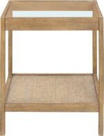 Nathan James 33301 Hayes Solid Wood Nightstand, Bedside, End or Side Table in Light Brown Wood Finish & Glass Top with Open Storage Shelf, 18 in x 18 in x 22 in - Image 10