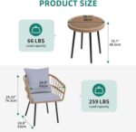 YITAHOME 3 Piece Bistro Set Outdoor with Thick Cushions&Table All-Weather Wicker Patio Furniture Set with Armrest Rattan Conversation Set for Balcony, Backyard, Pool, Porch, Deck - Grey - Image 3