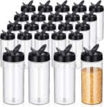 Zhehao 24 Pieces Plastic Spice Containers Plastic Spice Bottles Clear Reusable Large Empty Seasoning Jars with Shaker Lids for Kitchen Storage Seasoning Powder Herbs(16 oz,Cylinder,Clear and Black) - Image 2