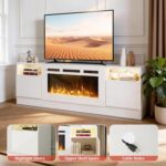 70" Fireplace TV Stand for TVs Up to 80",Entertainment Center with 36” Electric Fireplace and 12 Colors LED Lights,Large TV Console with Storage Cabinet for Living Room,All White - Image 6