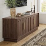 FORTUNETEC TV Stand for 75 Inch TV, Mid Century Modern TV Stand with Arched Design, Wood Grain Finish, Media Console with Adjustable Shelves, 67" Entertainment Center for Living Room Bedroom, Walnut - Image 9