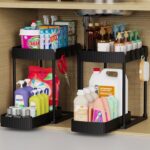 Ukeetap Multi-Purpose Pull-Out Storage Organizers, Under Sink/Cabinet Organizers and Storage for Bathroom & Kitchen, Black, 12.8 Inches, 2 Packs - Image 2