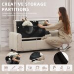 48" Ottoman with Storage, Tufted Storage Ottoman Bench, Convenient Living Room Fabrics Bench Seat, Entryway Shoe Benches with Inner Zipper & Arm, Upholstered Window Seat Ottomans with Rivets, Beige - Image 5
