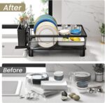 SNTD Dish Drying Rack - Space-Saving Dish Rack for Kitchen Counter, Stainless Steel Dish Drainer with Utensil Holder and Drainboard, 11" W x 15" L (Black) - Image 7